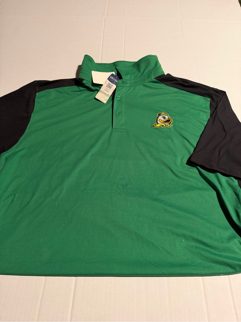 Men's Green and Black Short-Sleeve Polo with Embroidered Duck Logo
